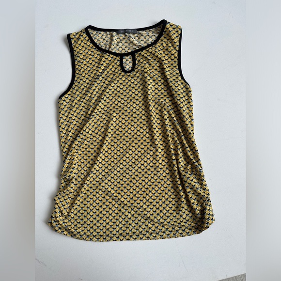 Yellow/Black Retro Pattern Sleeveless Tank Top - Keyhole Neckline - Size M - Picture 1 of 5